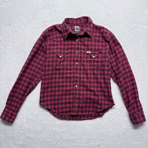 Cruel‎ Girl Kids Red Black Plaid Pear Snap Long Sleeve Western Shirt Size M